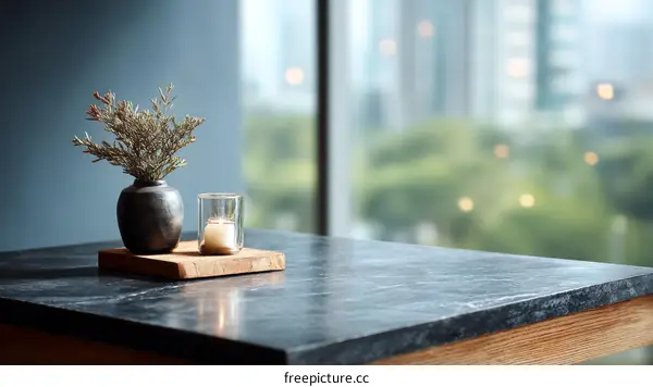 Modern Minimalist Table Setting with Plants and Candle