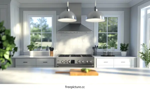 Modern Kitchen Interior Design with Large Window