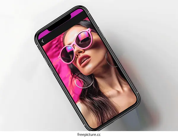 Woman in Pink Sunglasses on a Smartphone Screen