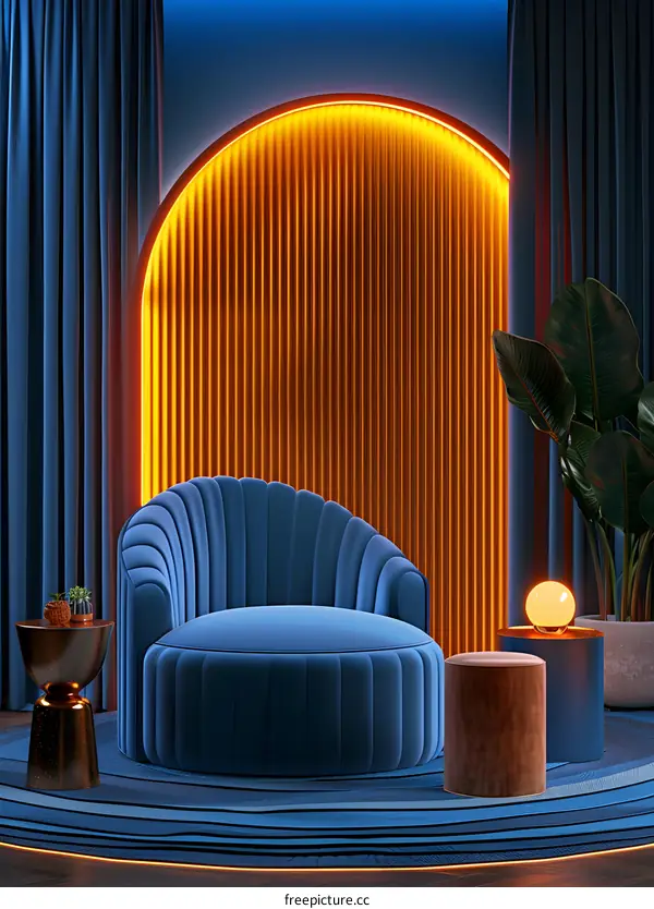 Blue Velvet Chair in a Modern Interior Design Room