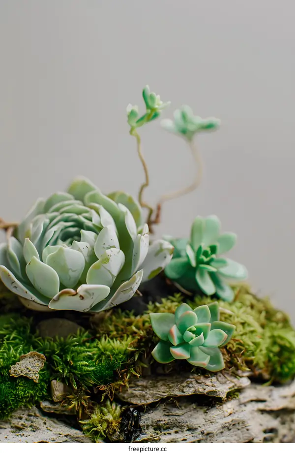 Succulent Plants Growing On a Rock With Moss