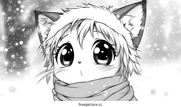 Cute Cartoon Cat in Snow