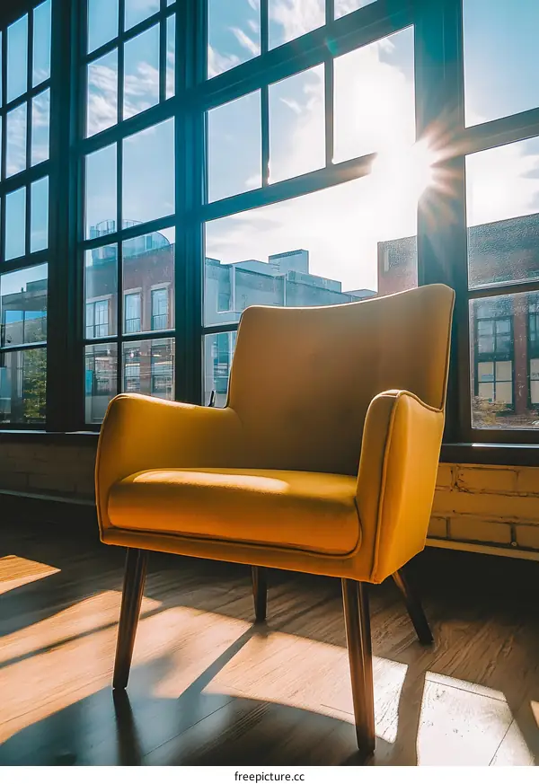 Yellow Chair by Window with Sun Shining Through