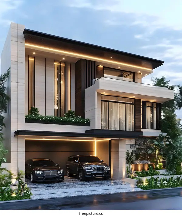 Modern Minimalist House Design with Two Cars in the Garage
