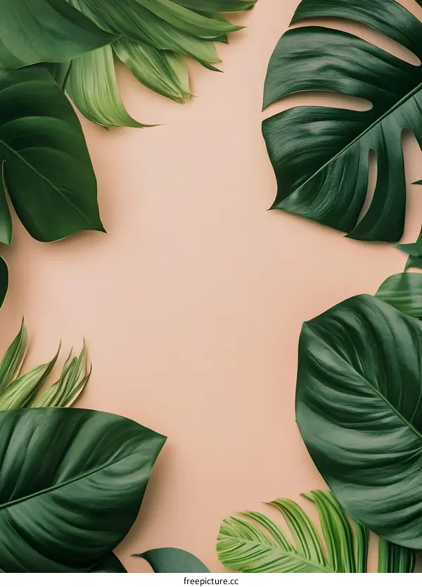 Tropical Leaves on Peach Background