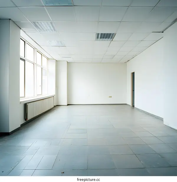 Empty Room with White Walls and Tiled Floor