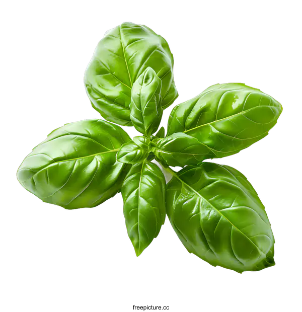 [Transparent Background PNG]Fresh green basil leaves isolated on white background