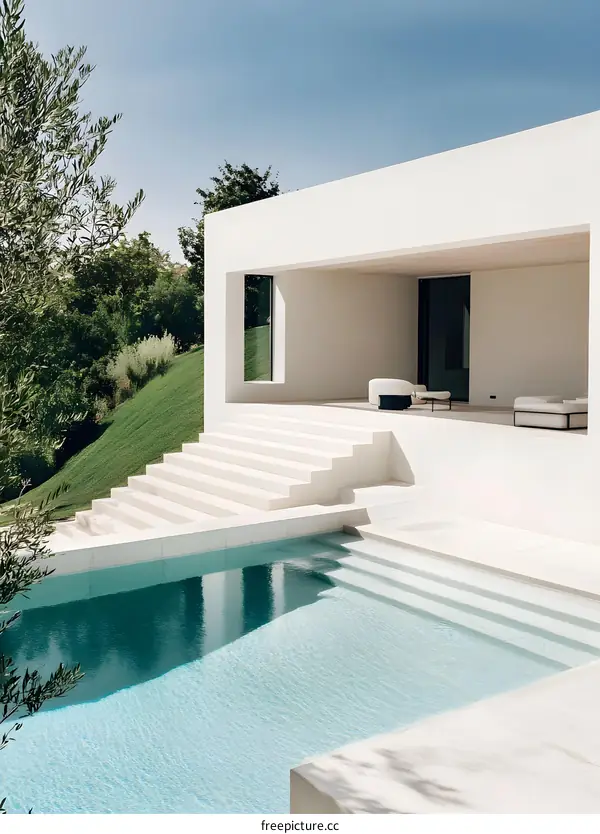 Minimalist Modern House with Swimming Pool and White Exterior