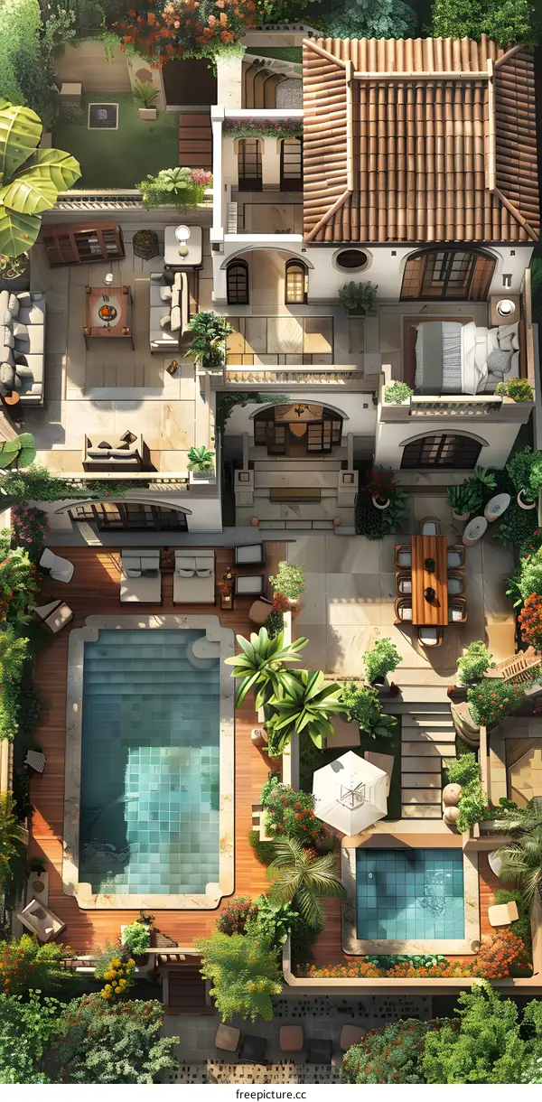 Luxury Villa with Pool and Garden Aerial View