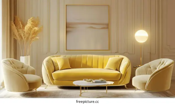 Luxury Yellow Living Room Interior Design