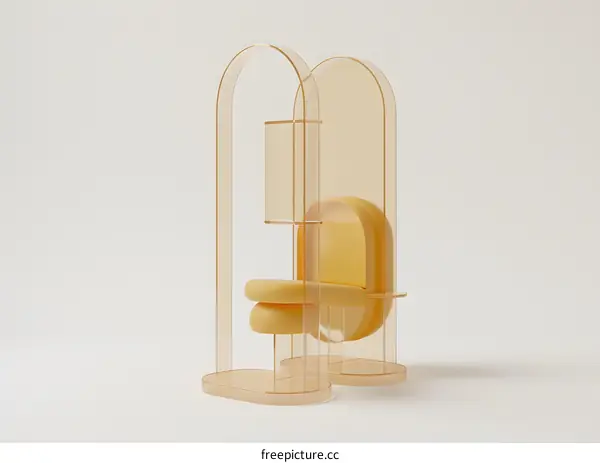 Abstract 3D Rendered Minimalist  Chair With Golden Glass