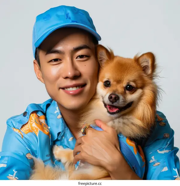 Asian man with a dog