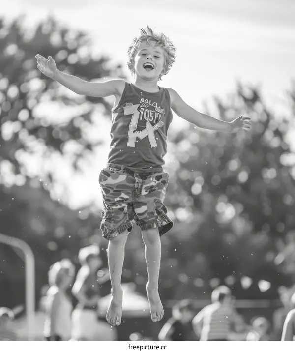 Little boy jumping with joy