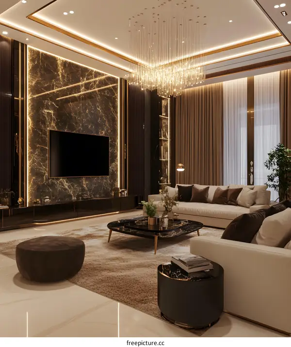 Modern Living Room Interior Design with Marble Wall