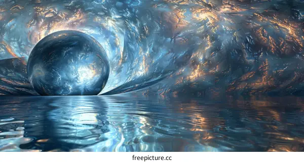 Glowing Sphere Fantasy Landscape Above Water