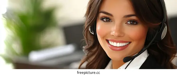 Smiling Businesswoman Wearing Headset