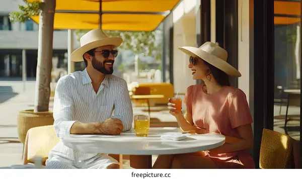 Couple Enjoying Summer Drinks at Outdoor Cafe