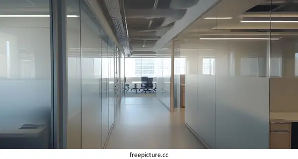 Modern Office Hallway with Glass Walls