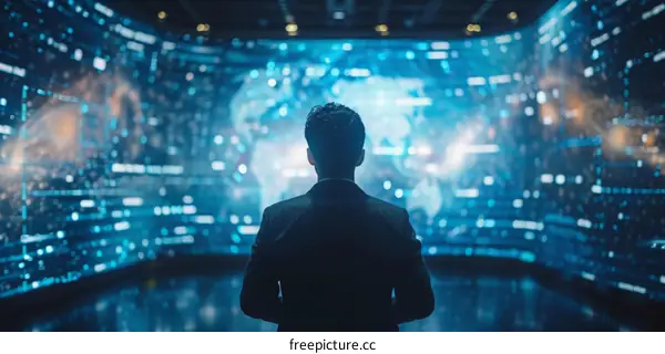 Businessman looking at futuristic big data screen
