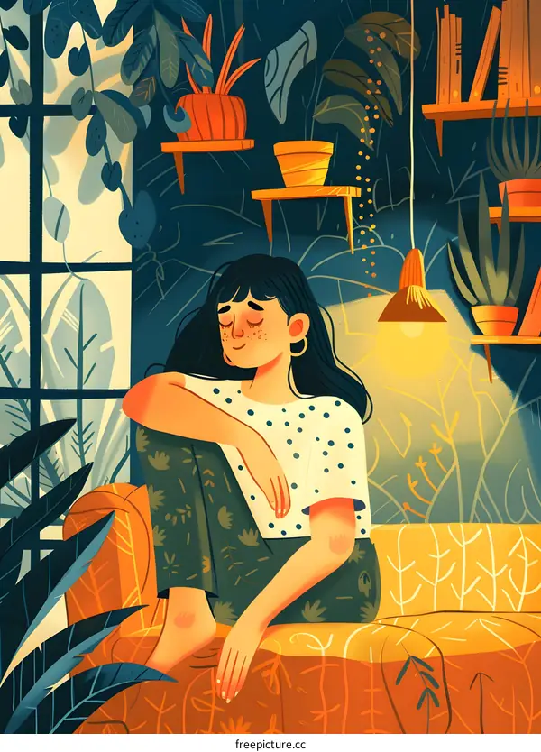 Woman Sitting in a Room Full of Plants