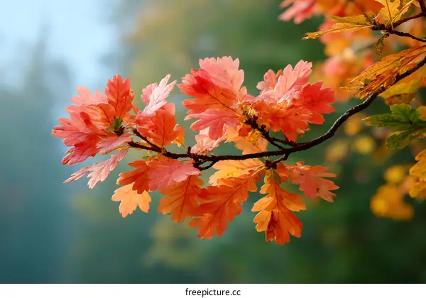 Autumn Leaves on a Branch in Soft Light