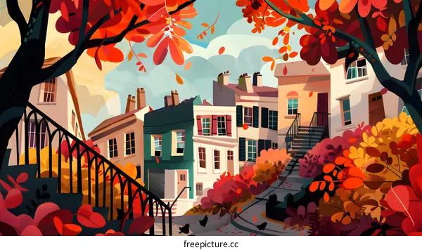 Autumn Colors and Urban Homes Illustration