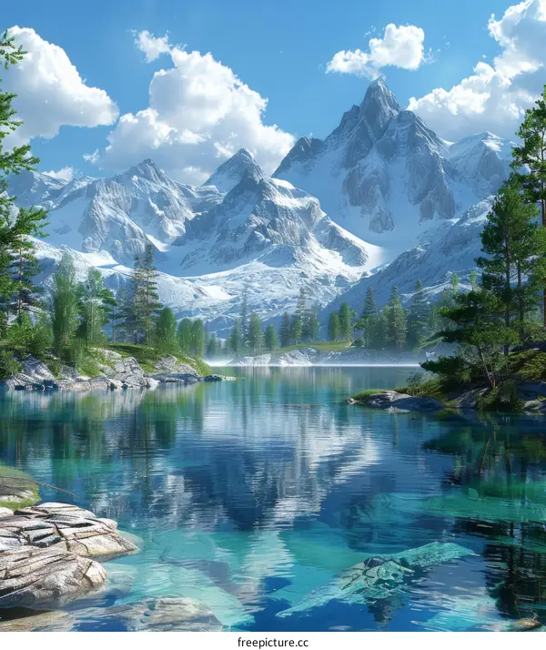 Crystal-clear Lake Reflecting Majestic Snow Peaks and Serene Landscape