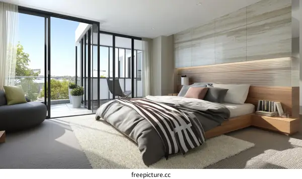 Modern Bedroom with City View Illustration