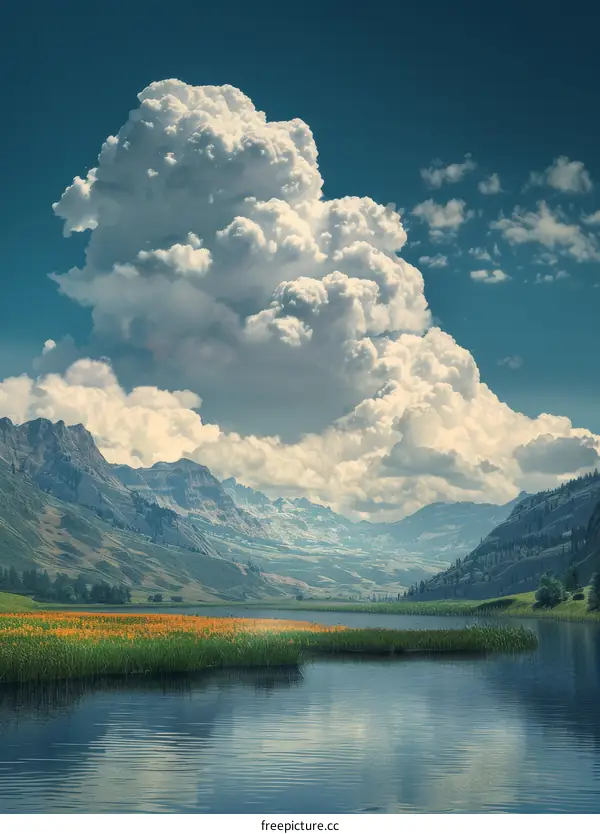 Majestic Mountains Clouds and Lake Landscape