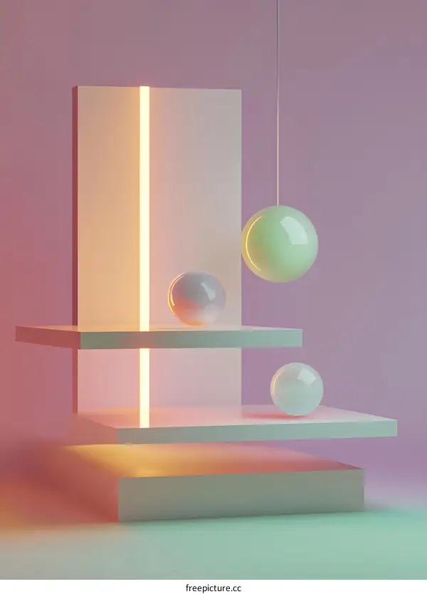 Abstract Minimalist Geometric Shapes 3D Rendering With Neon Light