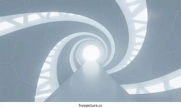 Spiral Architectural Structure with Bright Central Light