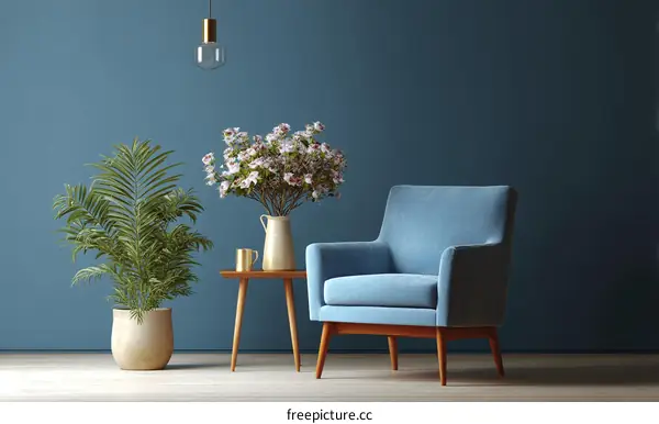 Modern Living Room Interior Design with Blue Velvet Chair