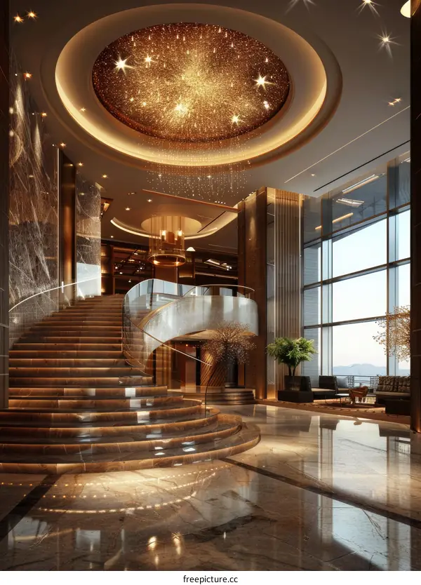 Luxury Hotel Lobby Interior Design Illustration