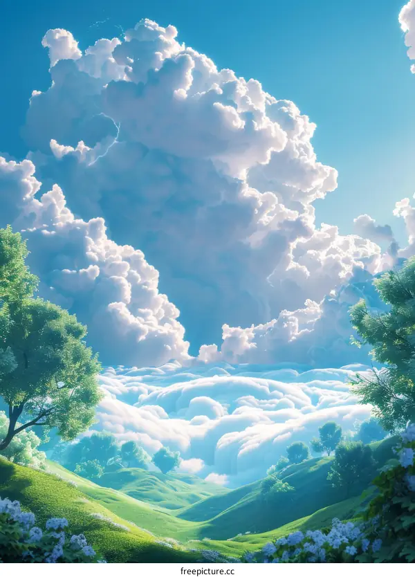 Rolling Hills Capped with Fluffy Clouds