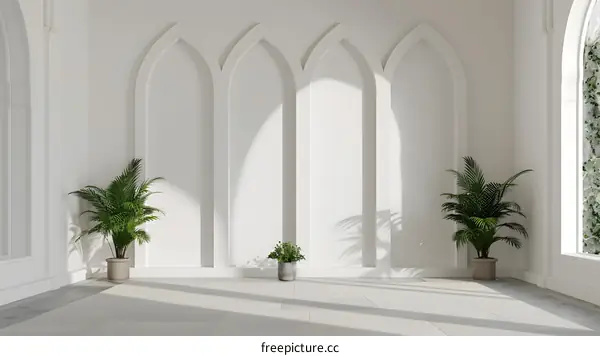 Minimalist Interior Design With White Walls and Arched Windows