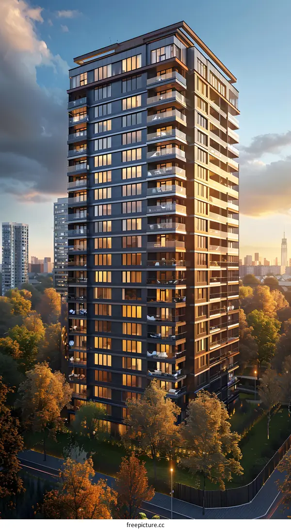 Modern Apartment Building with Glass Windows and Balconies