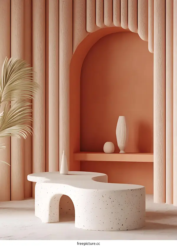 Abstract Minimalist Interior Design With Archway And Table