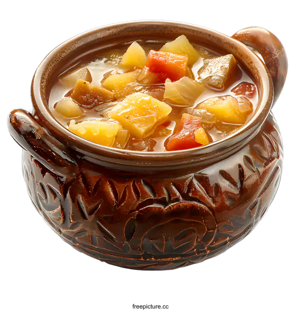 [Transparent Background PNG]Hearty Vegetable Soup in a Rustic Bowl