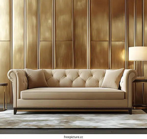Elegant Beige Sofa in a Luxurious Gold Room