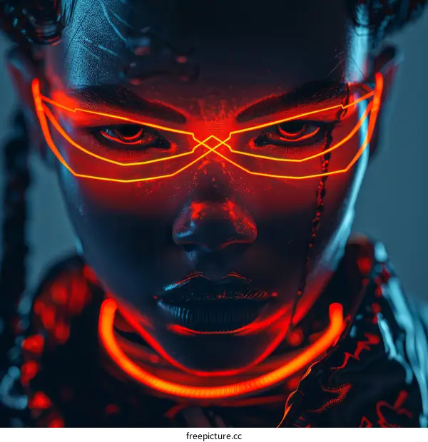 A Portrait of a Futuristic Woman with Glowing Accessories