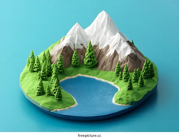 Low Poly Mountain Scene with a Lake
