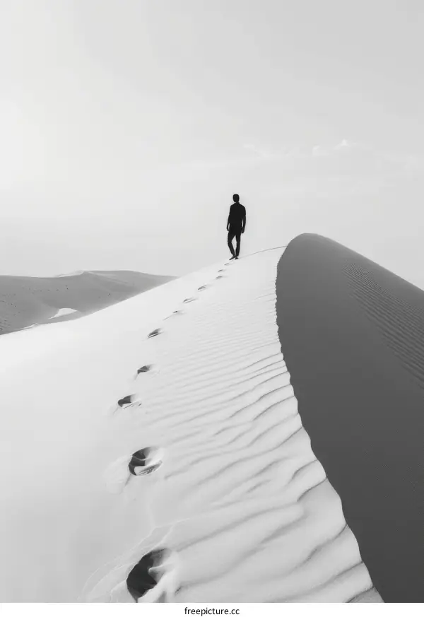 Man walking alone in the middle of a desert