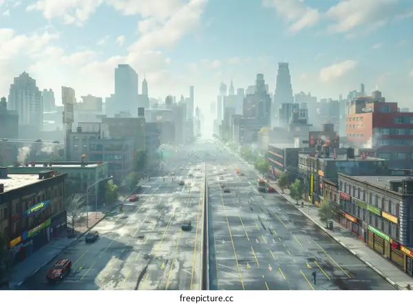 Empty City Street Scene of Abandoned Buildings