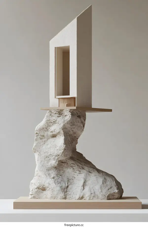 Minimalist Architectural Model on Stone Base