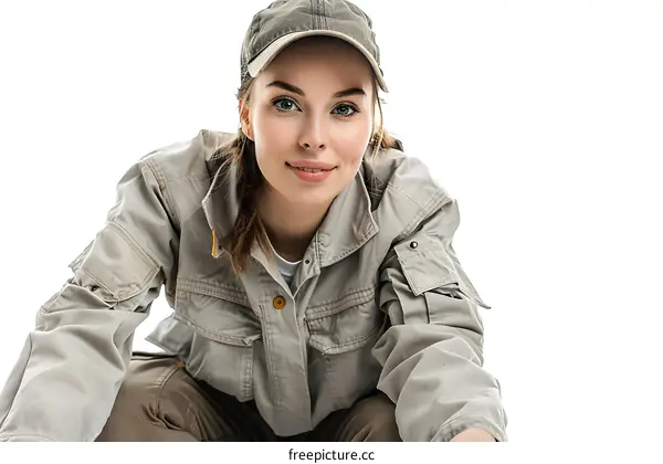 portrait of a smiling young woman in work clothes
