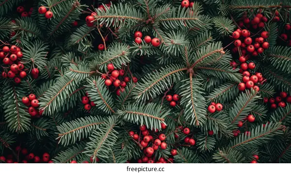 Close-up of a Christmas tree with red berries
