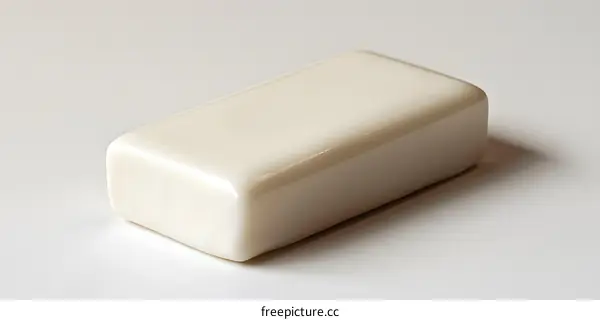 A Bar of White Soap on White Background