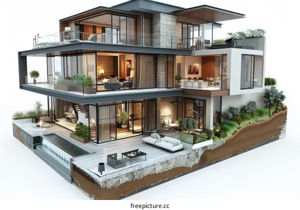 Modern Multi-Level House Architectural Design Visualization