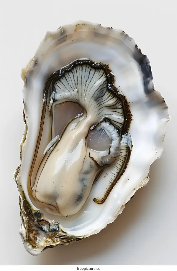 Single Fresh Oyster on White Background