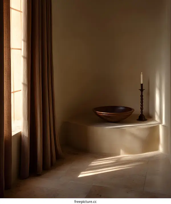 Sunlight Streaming Through Window in Minimalist Interior Design